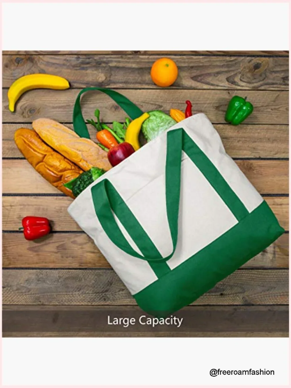 Canvas Tote Bag with Zipper Closure & Pocket